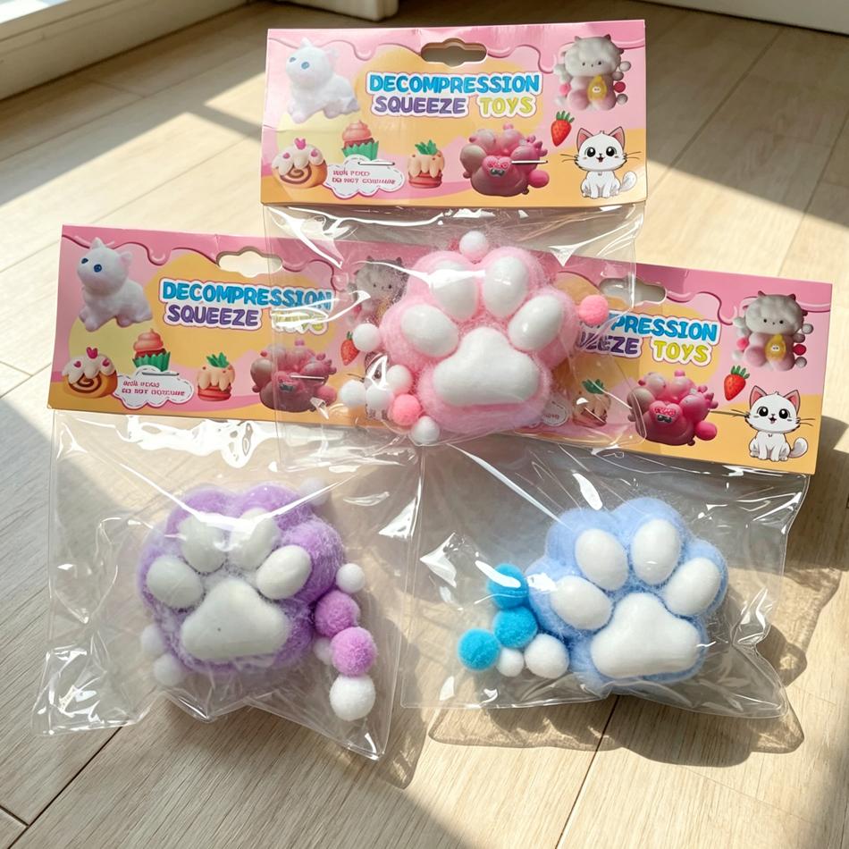 New Cat Paw Squishy Fidget Toy, Handmade Flocked, Hi Slow Rising, Finger Stress Relief Toy, Premium Gift For Adults Kids