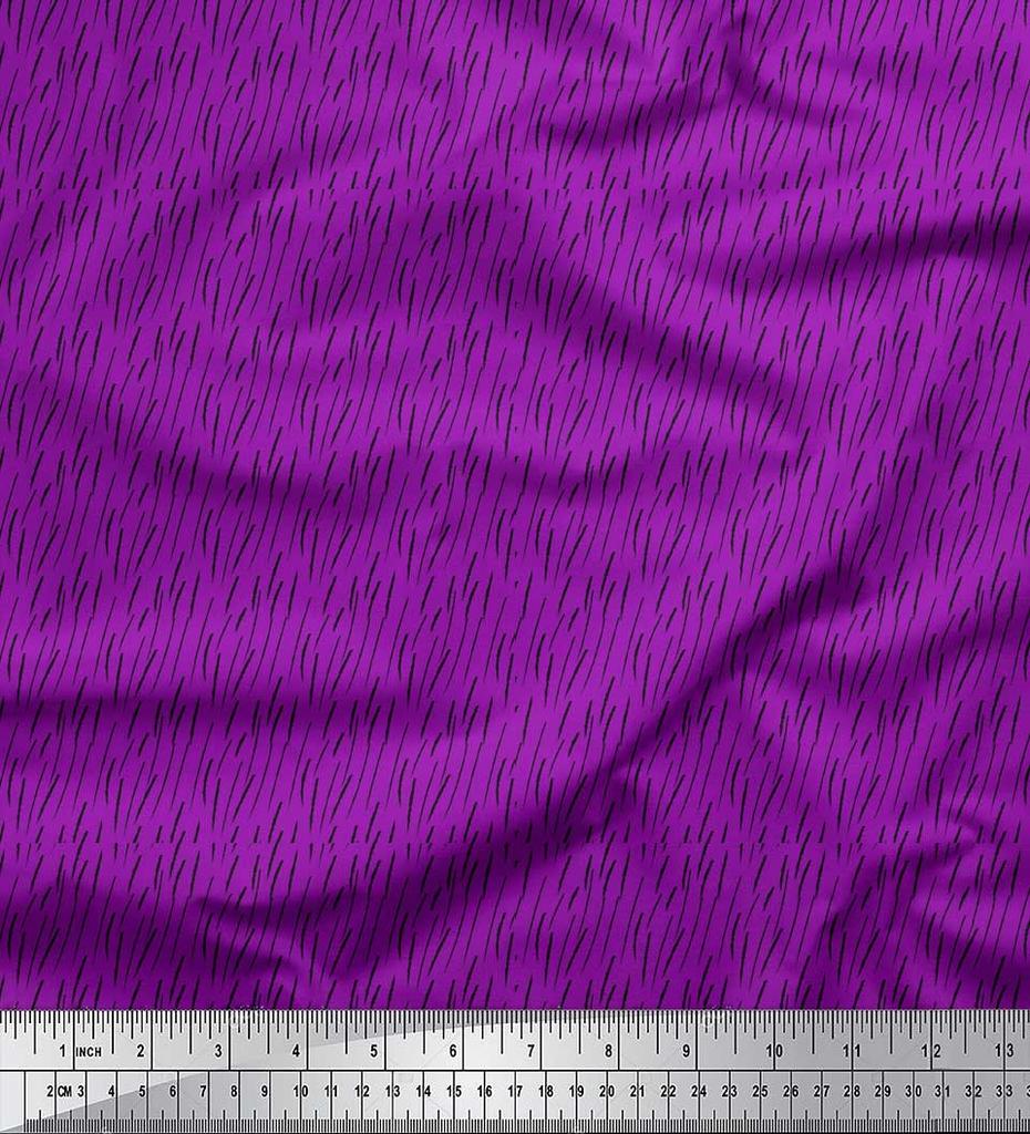 Soimoi Purple Japan Crepe Satin Fabric Brush Stroke Abstract Print Fabric by the Metre 42 Inch