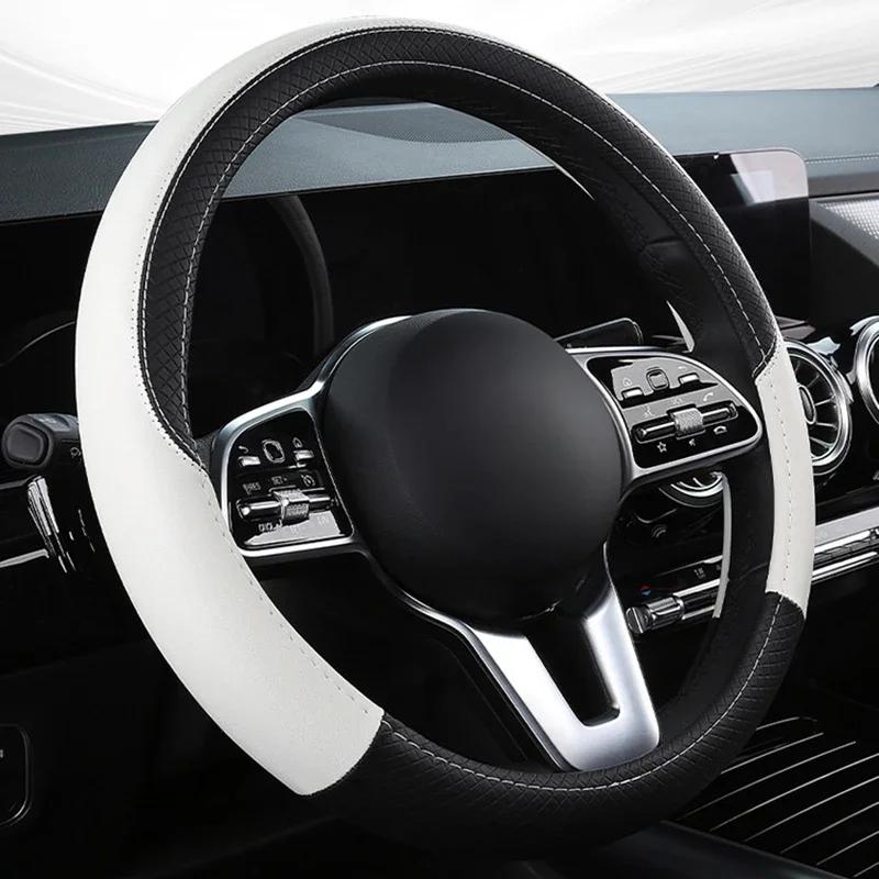 Кожаный чехол на руль автомобиля 38 см, автомобильные чехлы на руль в спортивном стиле, противоскользящие, устойчивые к царапинам, чехлы на руль