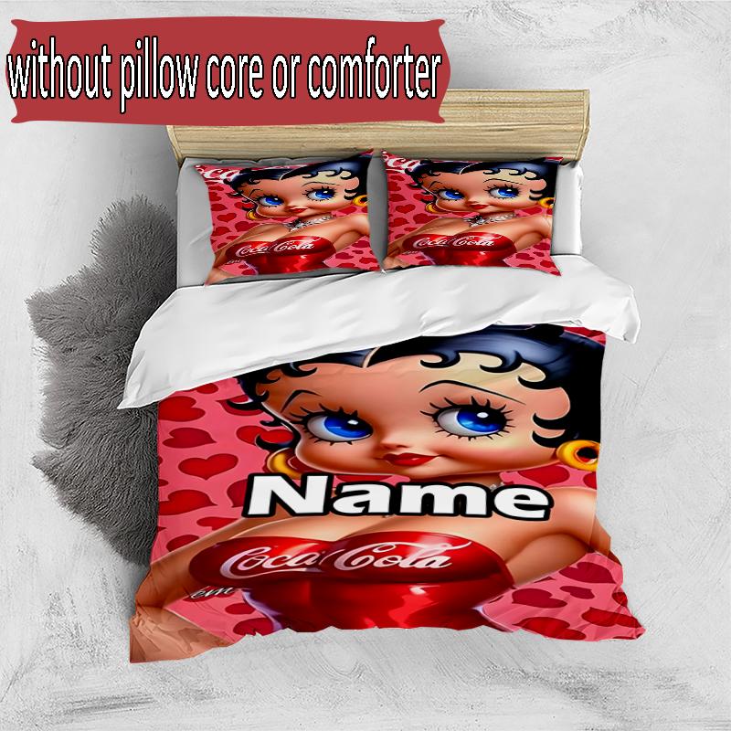 3pcs Duvet Cover Set (1*Duvet Cover + 2*Pillowcase, Without Core), Custom Name Betty Boop Pattern Bedding Set, Home Bedroom Decor Gift