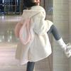 Autumn Winter Gothic Harajuku Couple Hoodies Cute Rabbit Ears Black Hooded Outwear Women Sweet Korean Loose Warm Plush Coats