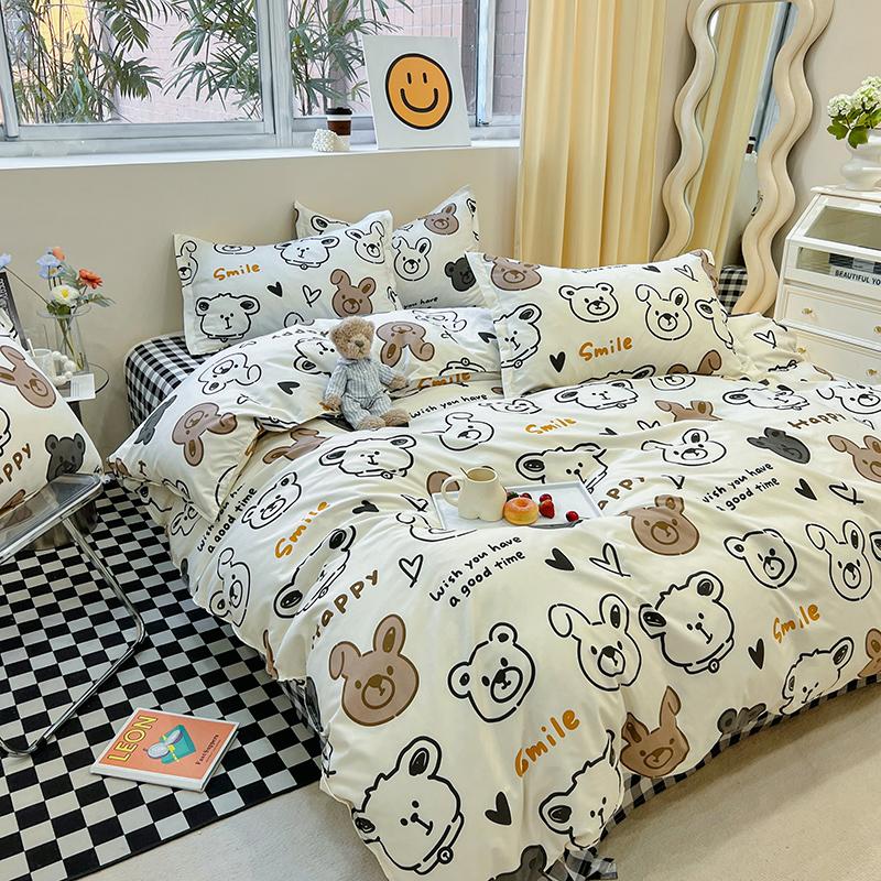 White Flower Stripes Duvet Cover Set with Bed Sheet Pillowcases Popular Reactive Print Bedding Sets Twin Full Queen King Size