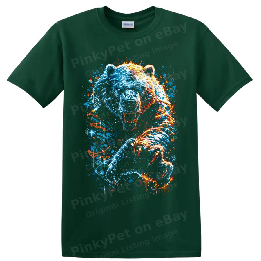 Polar Bear T Shirt Neon Blue Orange Wild Animal Claw Art Graphic Tee Adult