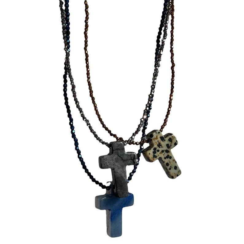 Ожерелье ручной работы из необработанных камней, ожерелье из натурального камня с крестом