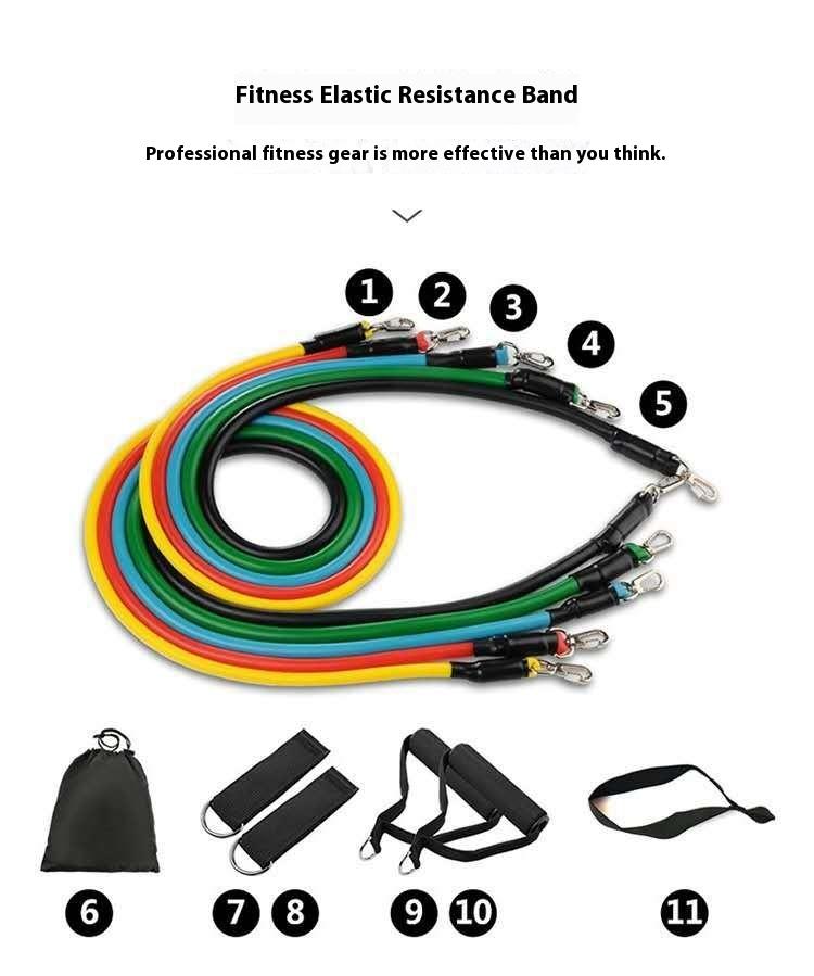 11-Piece Set Tension Device Multifunctional Tension Rope Resistance Belt Muscle Training Fitness Equipment Kit Flexible TPE