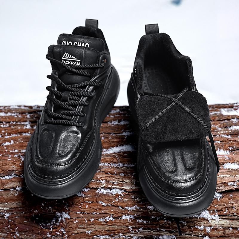 Мода Мужская Зима Новая Мода Кожаная Обувь Высокое Качество Нескользящие Каблуки Мужская Рабочая Обувь Уличная Толстая Подошва Теплые Мужские Кроссовки