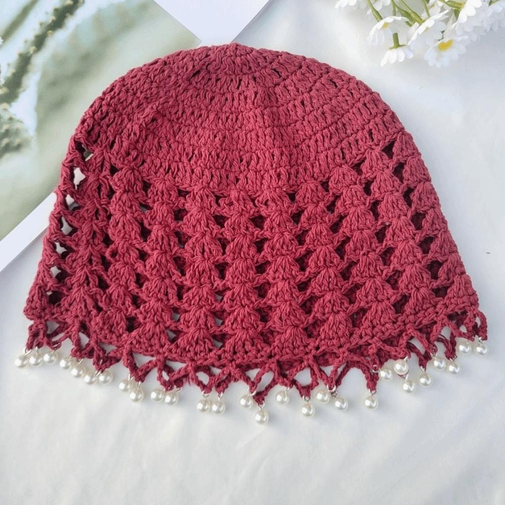 Bohemian Style Crochet Hollow Knitted Hat Beads Tassels Weave Cap Retro Knit Beanies Outdoor
