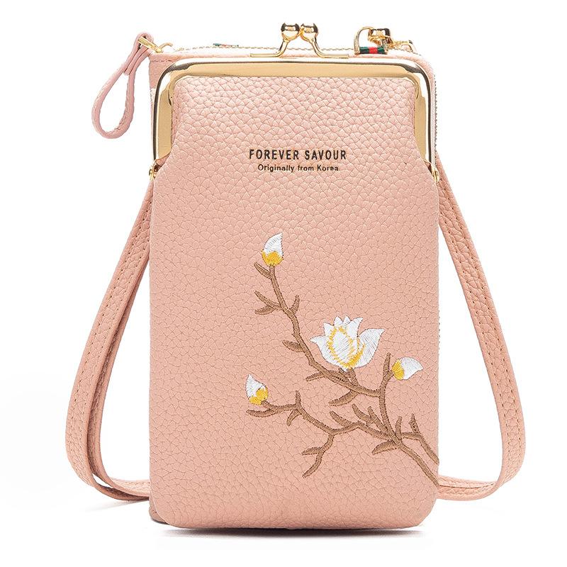 Floral Embroidered Cellphone Bag, Mini Fashion Crossbody Bag, Women's Casual Handbag, Card Holder & Purse Wallet
