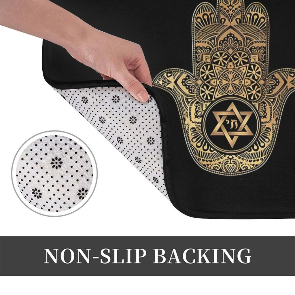 1pc Jewish Handmade Hamsa Bathroom Non-slip Rug Polyester Fabric Living Room Mat Entrance Doormat Home Decorative Area Rug