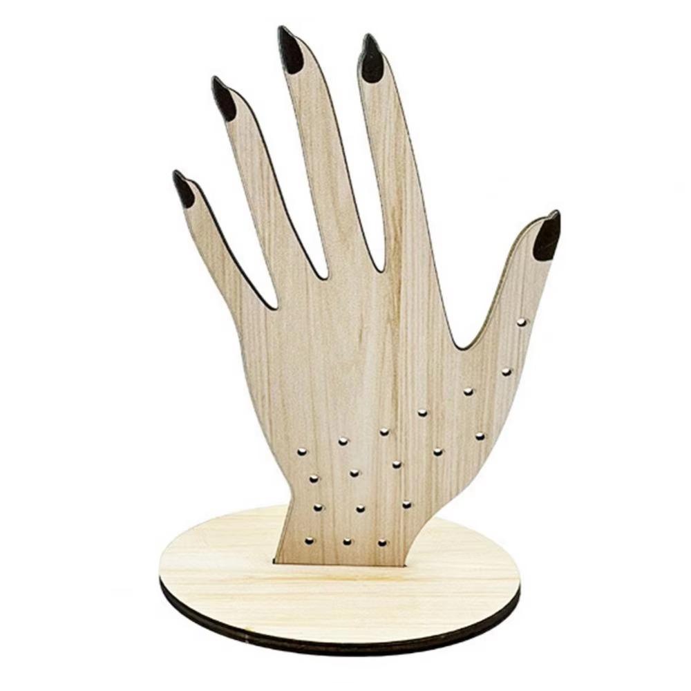 Compact Size Hand Shaped Ring Display Stand 2D Wooden Jewelry Organizer Ring Holder Holiday Gift