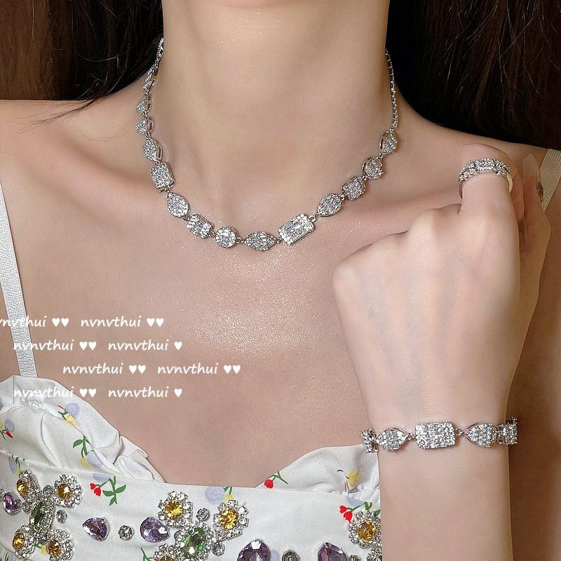 Геометрическое irregular gemstone necklace 'Принцесса в бегах', Браслет 'Радость богатой женщины', Позолота 18 карат, Многоугольный циркониевый браслет