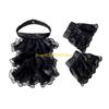 G5AE Victorian Colonial Jabot Set Ruffled Lace Necktie Collar with Wrist Cuffs Set