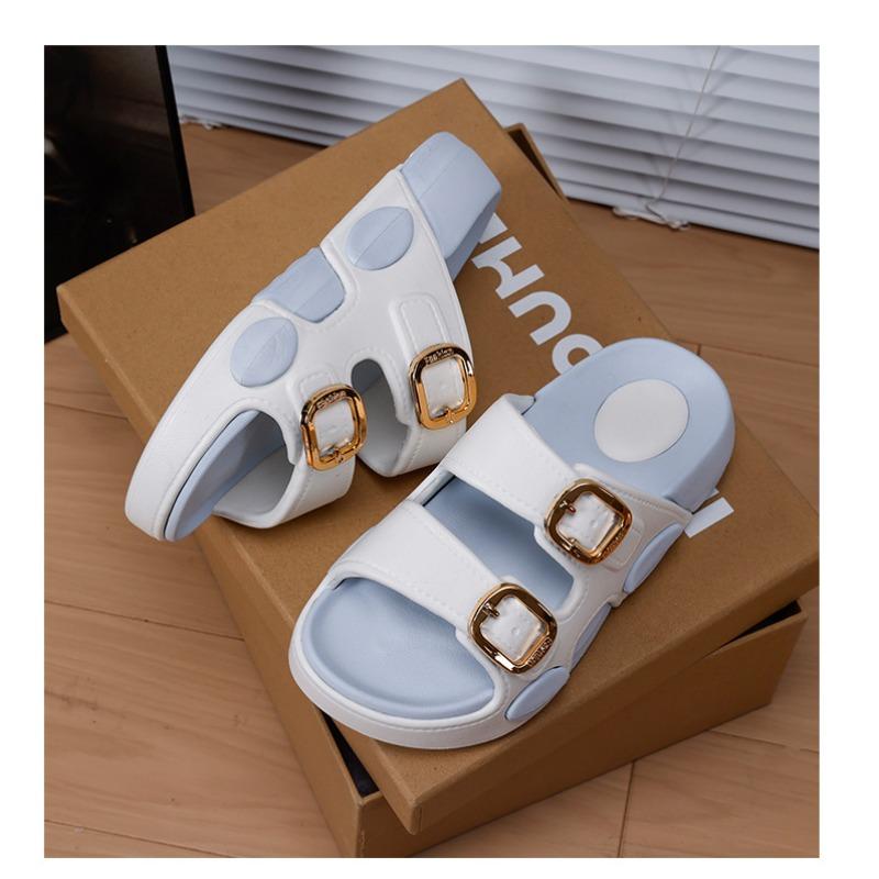 New Two-tone Double Buckle Strap Women Slides Non-slip Thick EVA Platform Casual Indoor Outdoor Slippers