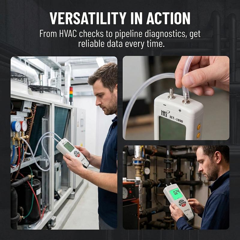 Digital HT1890 Differential Pressure Gauge Handheld Manometer for Automotive Repair Pipe Pressure Diagnostic Instrument