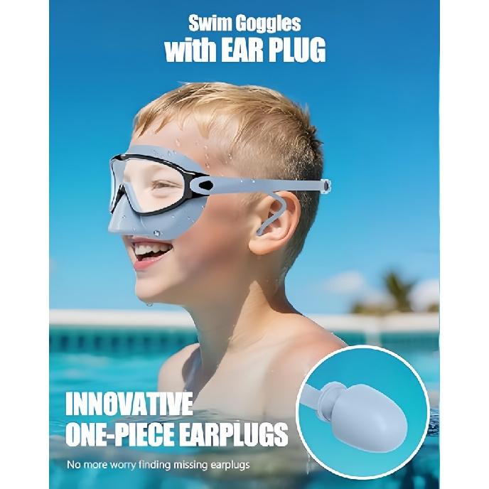 Kids Silicone Nose Cover Swim Goggles Wide View Anti-Fog UV400 Diving Glasses No Leak Pool Swimming Eyewear for Toddlers 3-122