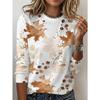 Women Long Sleeve T Shirt Round Neck Casual Tops Watercolor Maple Leaf Acorn Print Autumn Fashion Loose Fit Daily Wear