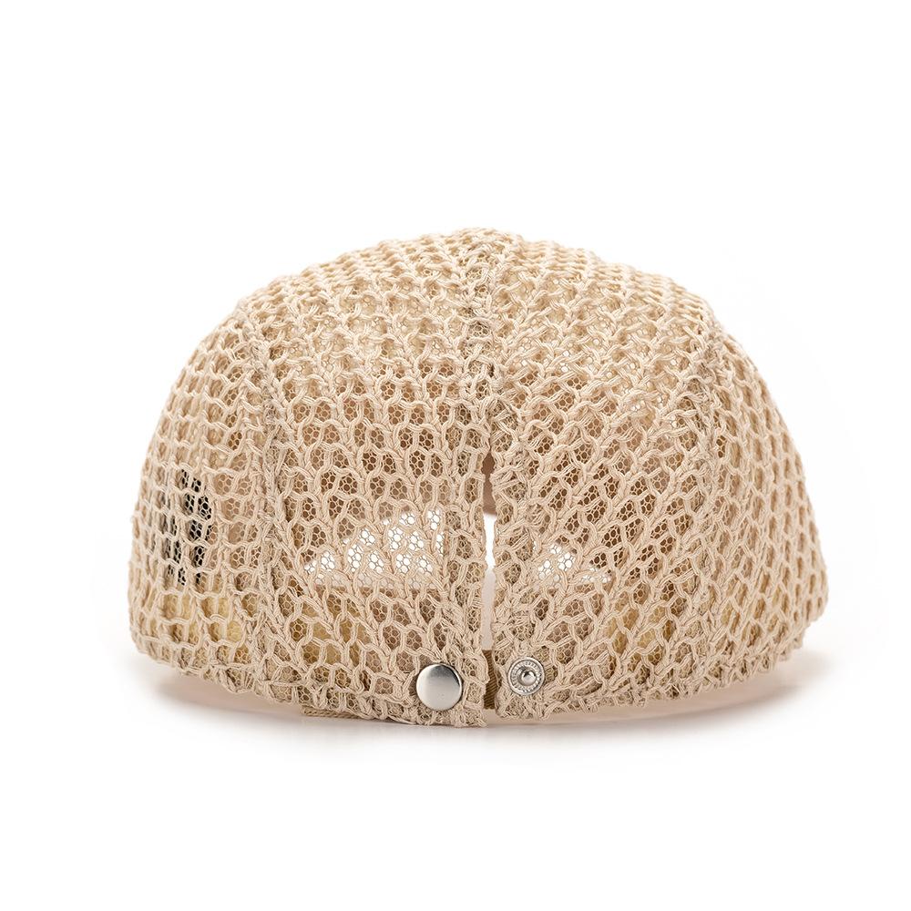 Summer Linen Knit Beret Hat Breathable Hollow Out Sun Visor Cap Unisex Forward Cap