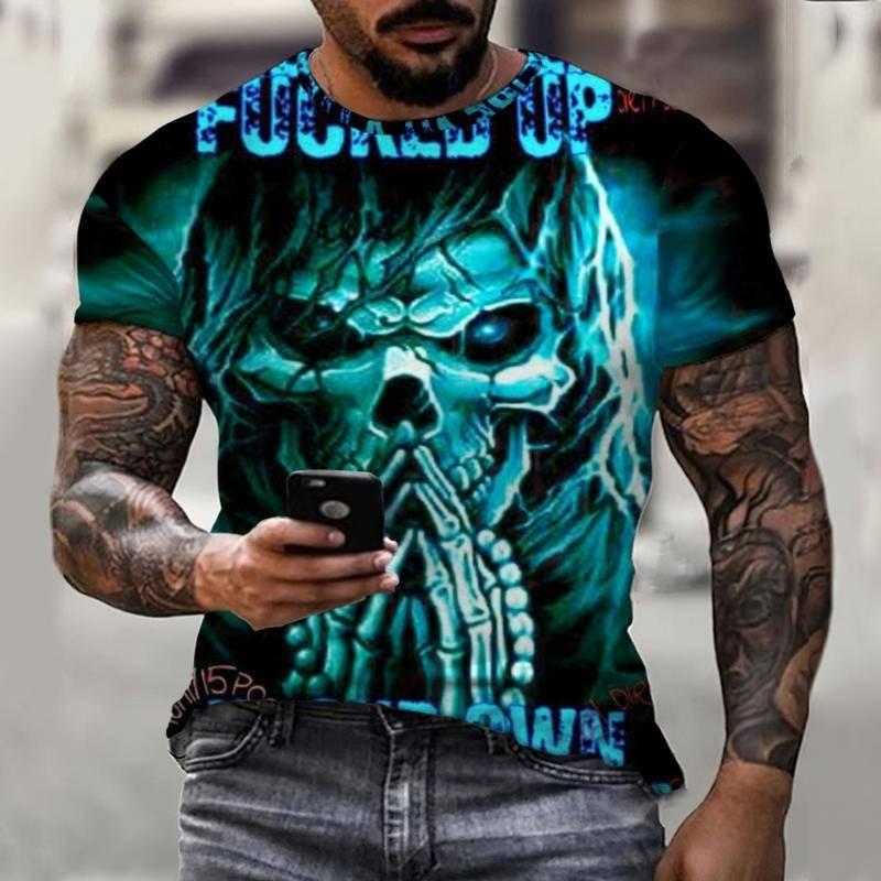 Футболка с татуировкой и 3D-принтом, летняя мужская футболка с коротким рукавом, уличная одежда с круглым вырезом, мужская одежда, топ