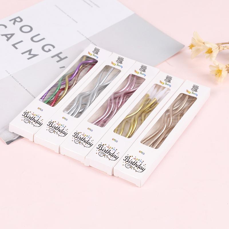 6Pcs/Lot Threaded Candle Curved Spiral Cake Candle Flames Kids Birthday
