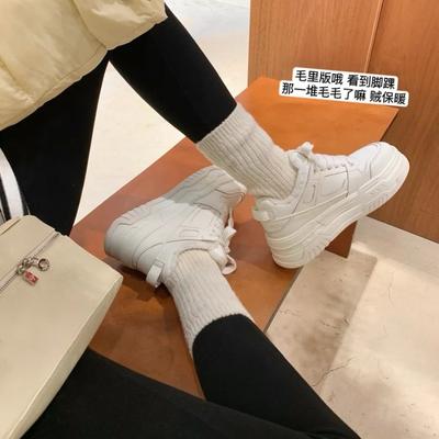 [] Милашка Пуф~ Повседневные пушистые белые кроссовки на толстой подошве-маффин с увеличением роста, женские кеды