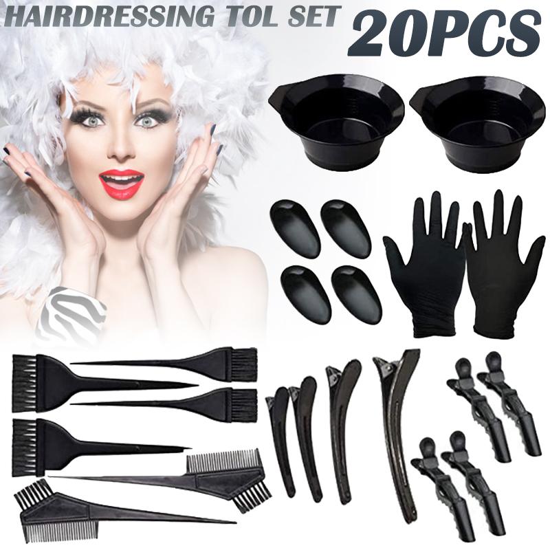 20 шт., кисть для окрашивания волос, миска для смешивания красок, набор ушных вкладышей, зажим для волос, инструменты для укладки волос