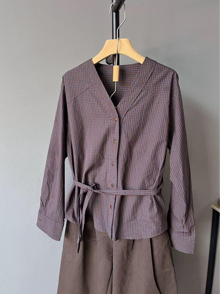 MAY MKONN Deep Purple Navy Plaid Long-Sleeve Shirt ~ No Returns or Exchanges