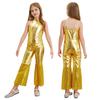 Girl Fancy Dress Up Metallic Sequins Movie Star Singer Bodysuit 70s Disco Dance Retro Cosplay Jumpsuit High Waist Jazz Dancewear