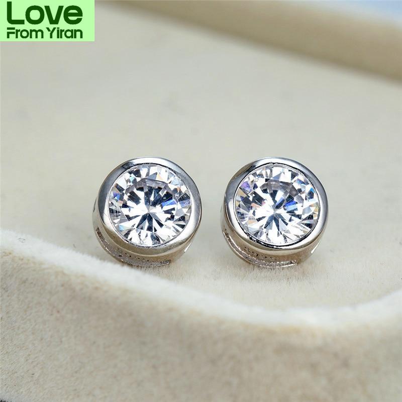 Серьги-пусеты женские из лабораторного сапфира Tone White, для свадьбы, помолвки, 6/7/8 мм, круглые