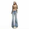 Dark blue and gray micro-pull jeans women's autumn new Spice Girl high-waisted elastic and thin versatile horn pants