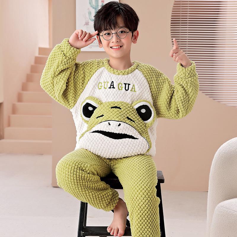 Фланелевая пижама с рисунком для мальчиков - длинный рукав, круглый вырез, коралловый флис, осень/зима