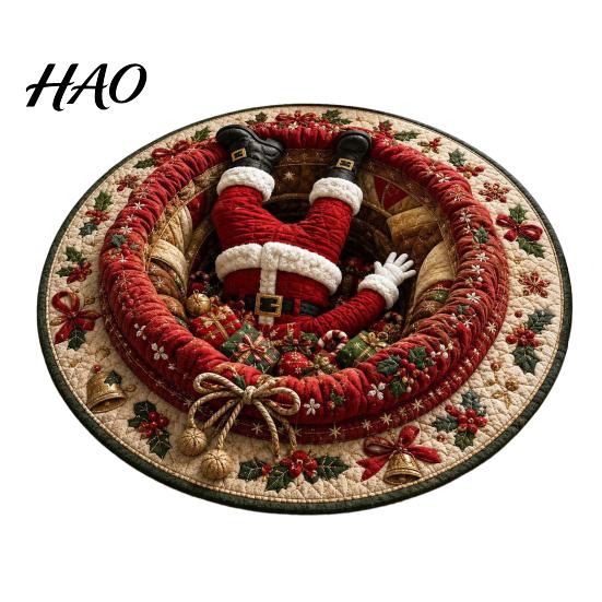 Indoor Festive Area Rug Christmas 3D Rug, Illusion Round Decorative Winter Seasonal Floor Mat, Carpet for Home Living Room Holiday Decoration Decor
