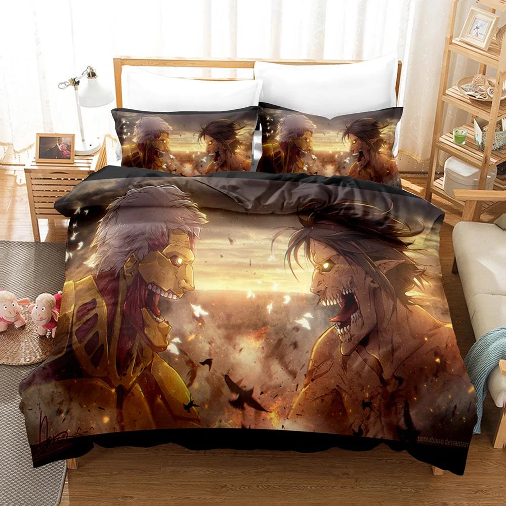 New Anime A-Attack O-On T-Titans Bedding Set Kawaii Loli Boy Duvet Cover 3D Print Japan Cartoon Bed Quilt Cover Pillowcase No Sheets