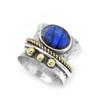 Sterling Silver Brass Ring Oval Cut Spinner Stone Ring Natural Labradorite Gemstone 6.5 Gms