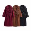 Kaslead New Arrival Women's Clothing Fashion Style Fashion Minimalist Loose with Belt Double Breasted Long Overcoat Outerwear
