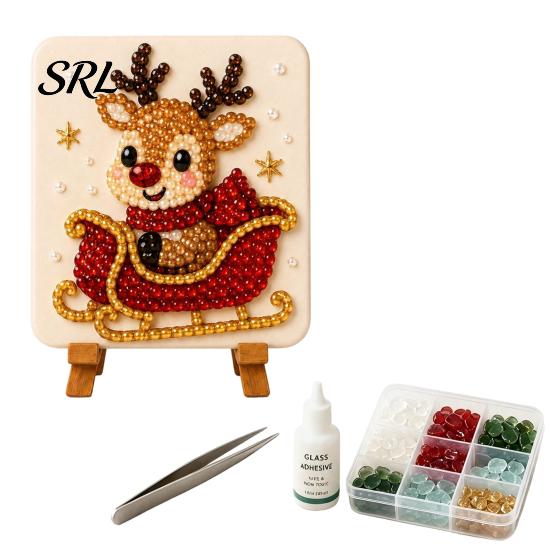 Beginner Friendly Crafts Christmas Mosaic Art Kit, DIY Sea Glass Santa Craft Reindeer Artwork Kit for Home Decor, Handmade Gift Family Activity