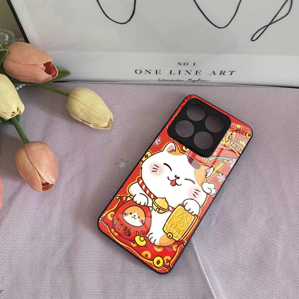 Чехол для телефона «Счастливый денежный кот» для Xiaomi Poco F3 F4 F5 F6 X3 NFC X4 GT X5 6 M3 M4 M5 M5s M6 Pro 4G 5G Стеклянные чехлы