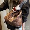 Plaid Canvas Tote Bag Female Korean Ins Style Autumn and Winter Retro Messenger Bag Student Leisure Commuter Shoulder Bag
