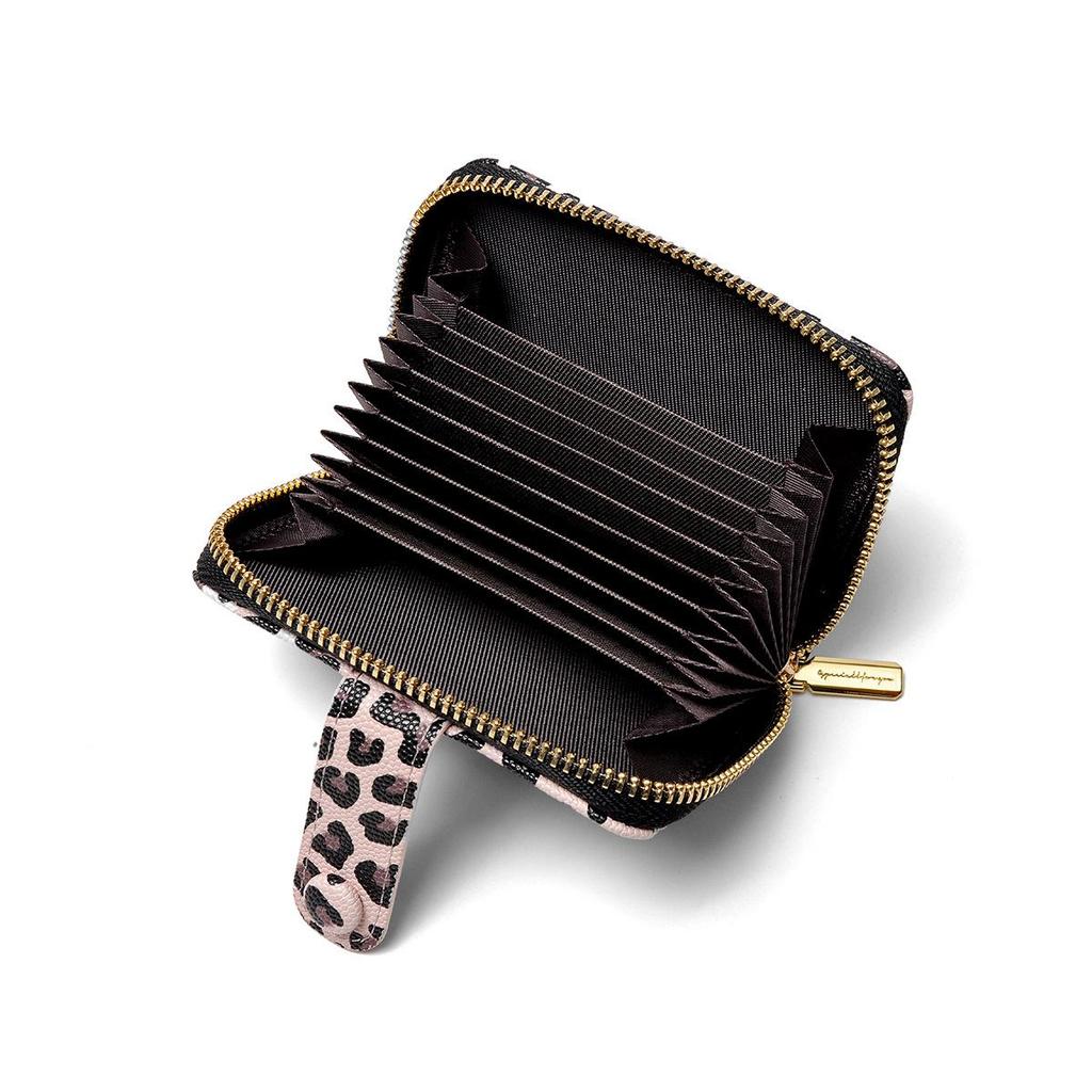 Leopard Print Accordion Card Holder Wallet with Zipper - Stylish Multi-Slot Design