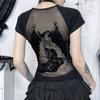 Summer Hot Girl Short Sleeved Dark Style Street Versatile Printed T-shirt for Women