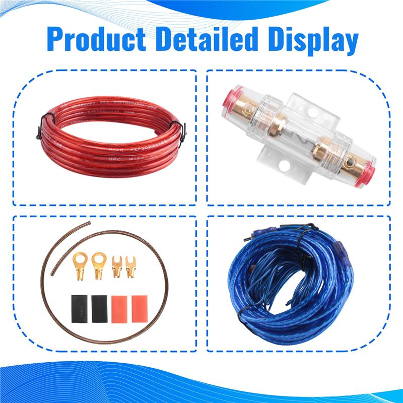 1500W Car Amplifier Installation Wiring Harness Kit 8GA Audio Amplifier Subwoofer Power Cable