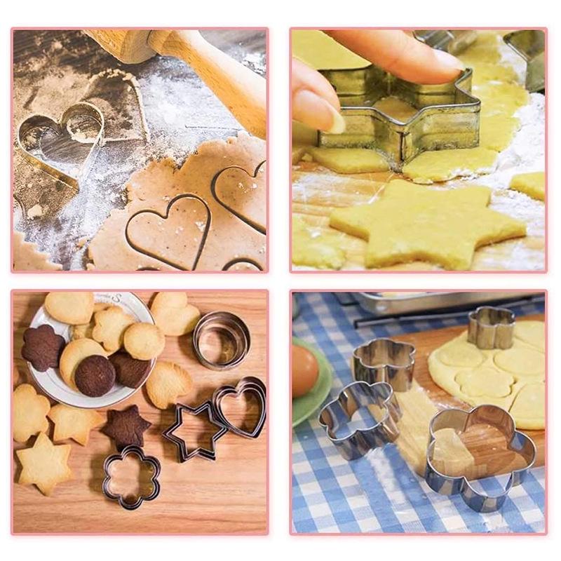 Набор из 12 геометрических формочек для печенья в форме круга и сердца - инструменты для выпечки из нержавеющей стали