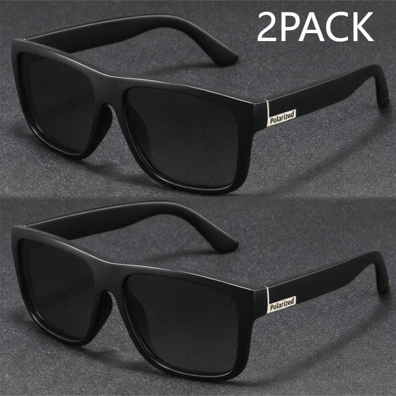 2PCS Fashion Sports Sunglasses Polarized Driving Sun Glasses Man Fishing Glasses Square Frame Metal Men and Women UV400 Eyewear