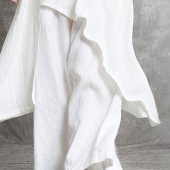 Yousheng комплект из 2 предметов: хлопковый лен, топы, брюки, комплект с круглым вырезом, рукавами до локтя, неровный подол, топы с высокой талией, длинные брюки, комплект, однотонный повседневный наряд