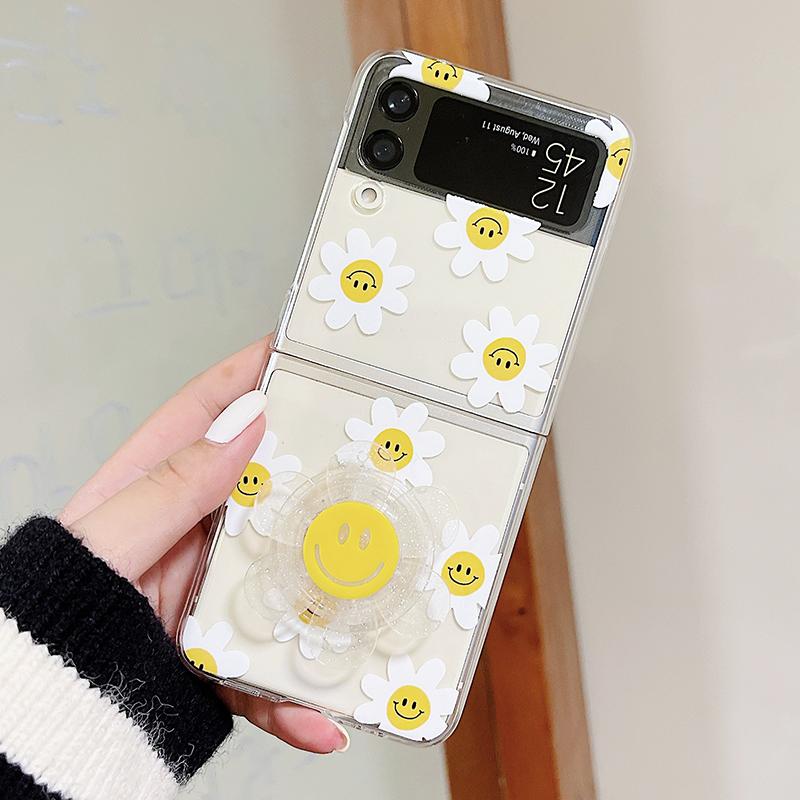 Beautiful Sunflower Phone Case For Samsung Galaxy Z Flip 5g Cute Smile Holder Clear Cover Case For Samsung Z Flip 3 Zflip3