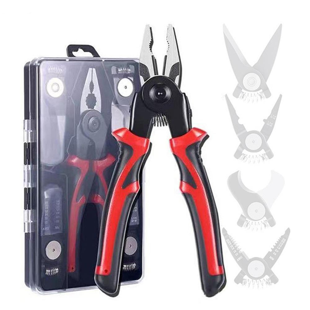 5in1 Multifunctional Interchangeable Heads Pliers Set Steel Wire Pliers Vise Stripping Pliers Set Multi Purpose