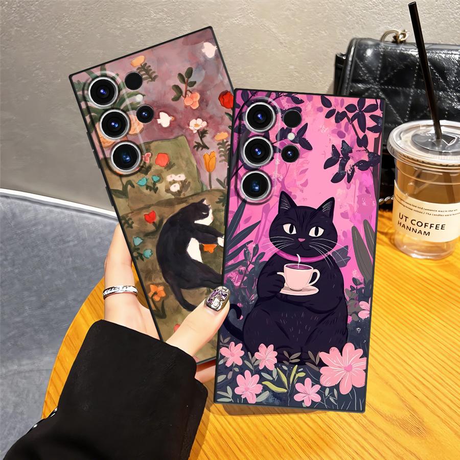 Мягкий чехол для телефона Samsung Galaxy S20 S23 Ultra S24 Plus S9 S10 S26 S21 FE S25 Edge Note 8 9 10 20 Ultra Мультяшный милый кот