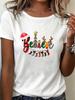 (Asian Size) sweet trend Tee Top Print New Year Clothing T Shirt Women Fashion Christmas Festival Female Woman Short Sleeve Graphic T-shirts
