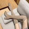 Fashion 2024 Winter New Style Sleeve Women's Fashion Boots Over The Knee High Heels Fang Hei Pointed Tip Suede Rubber Sole Anti-slip