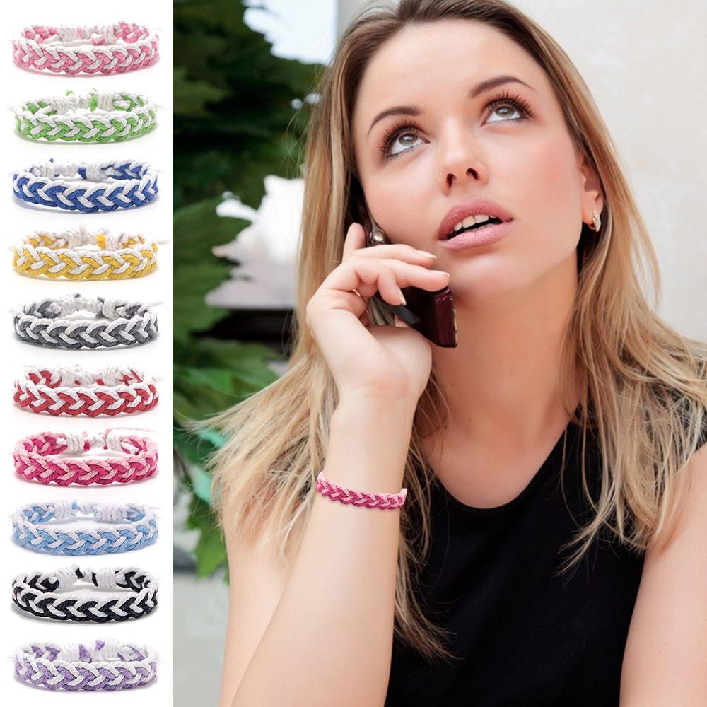 Разноцветный плетеный браслет из ниток, хлопковый и льняной плетеный браслет, цветной плетеный браслет, лето