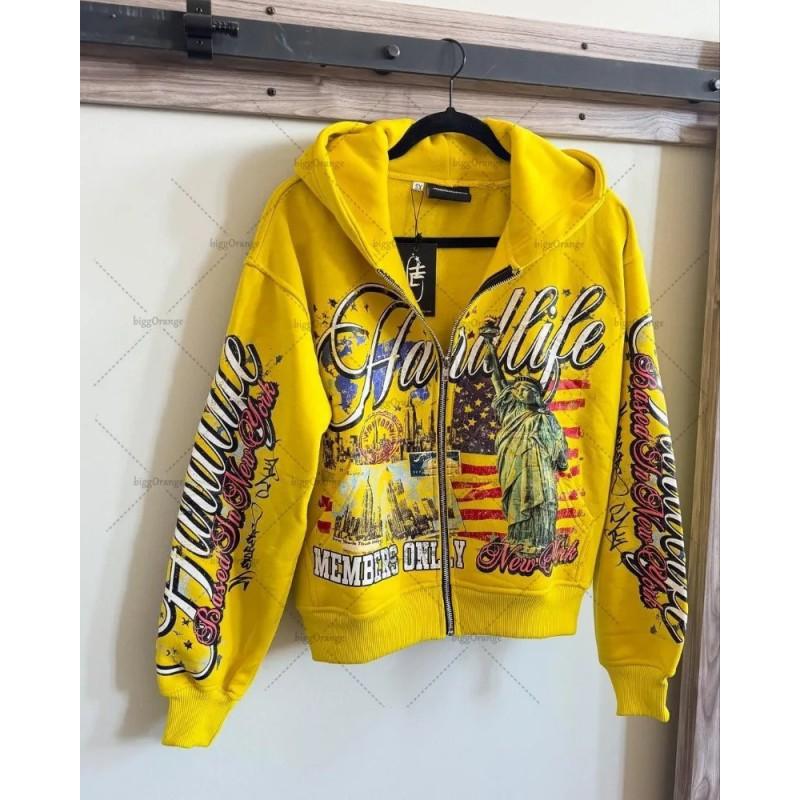 Hip Hop Y2K Streetwear Vintage Letter Print Oversized Zip Up Hoodie Teens